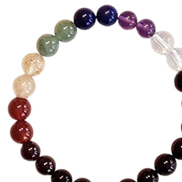 Genuine 7 Chakra + Onyx Bracelet 6" Gemstones (Unisex) [G6108-16] - Picture 3 of 3